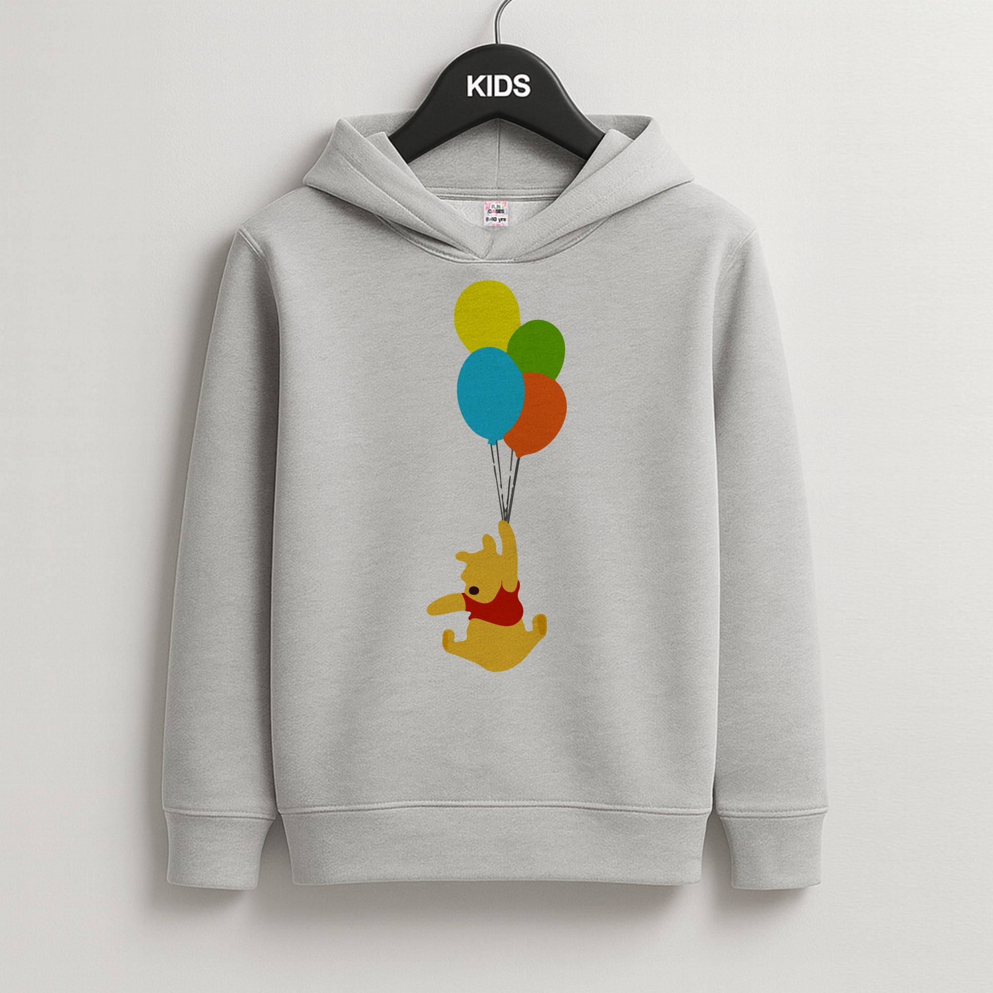 Pooh On Balloons Kids Grey Hoodie