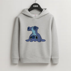 Cute Blue Alien Handstand Kids Grey Hoodie