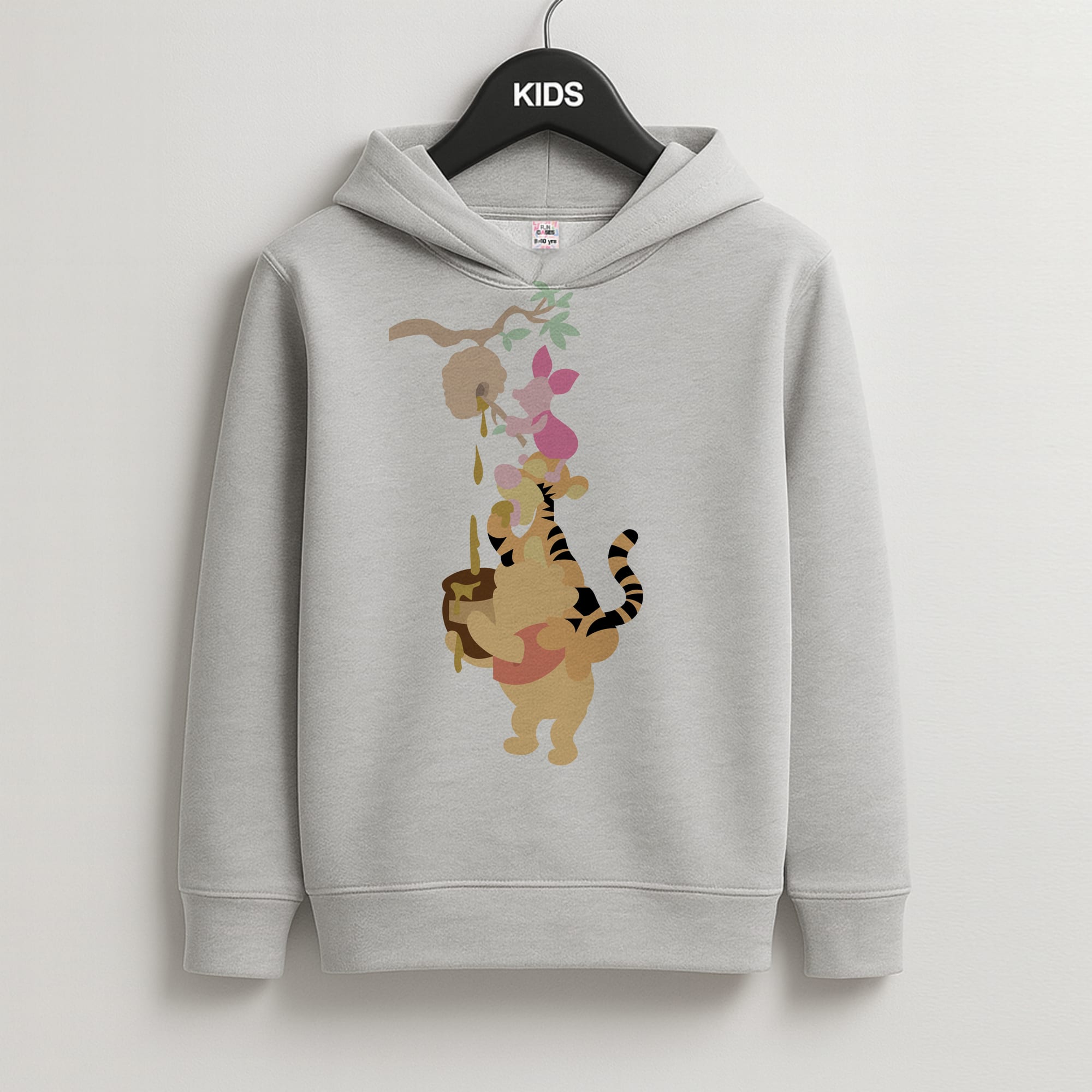 Bouncing Tiger , Piglet , Yellow Bear Kids Grey Hoodie