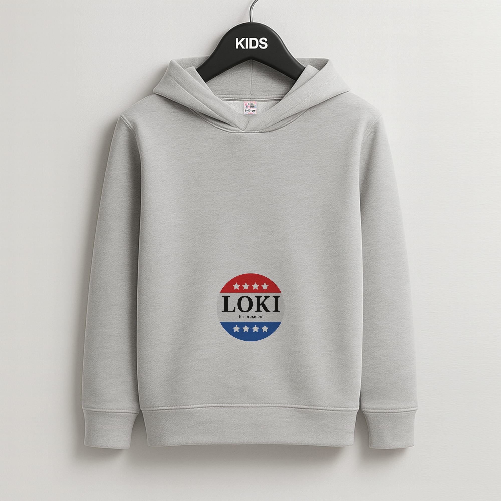 Loki For President Kids Grey Hoodie