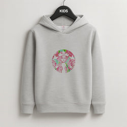 Pink Coffee Logo Kids Grey Hoodie