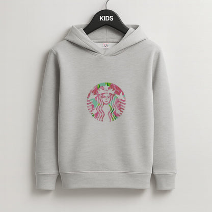 Pink Coffee Logo Kids Grey Hoodie