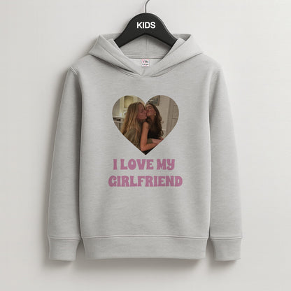 I Love My Girlfriend - Personalised Couples Kids Grey Hoodie