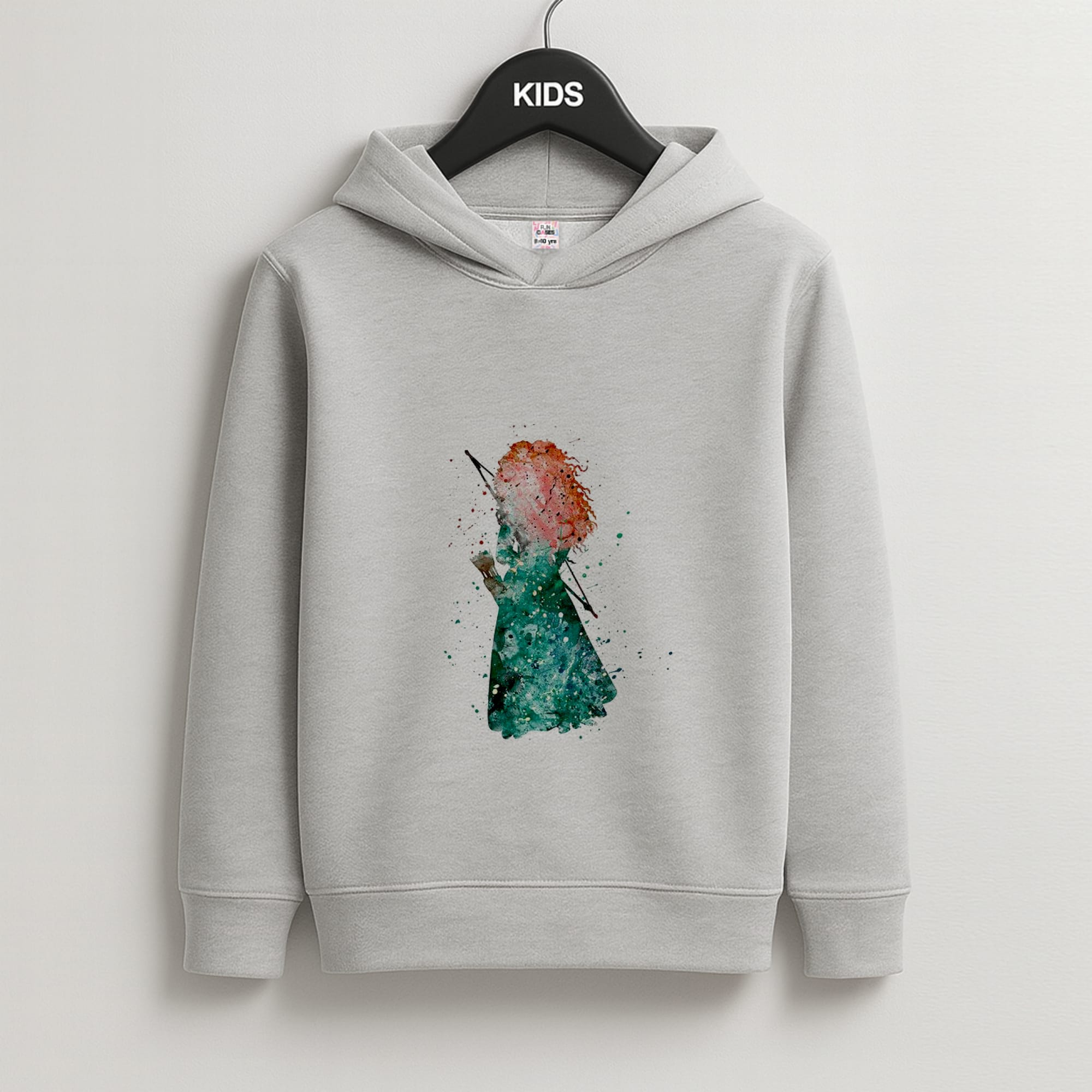 Watercolour Princess Merida Brave Fairytale Kids Grey Hoodie
