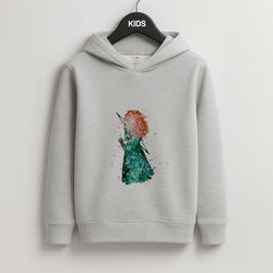 Watercolour Princess Merida Brave Fairytale Kids Grey Hoodie