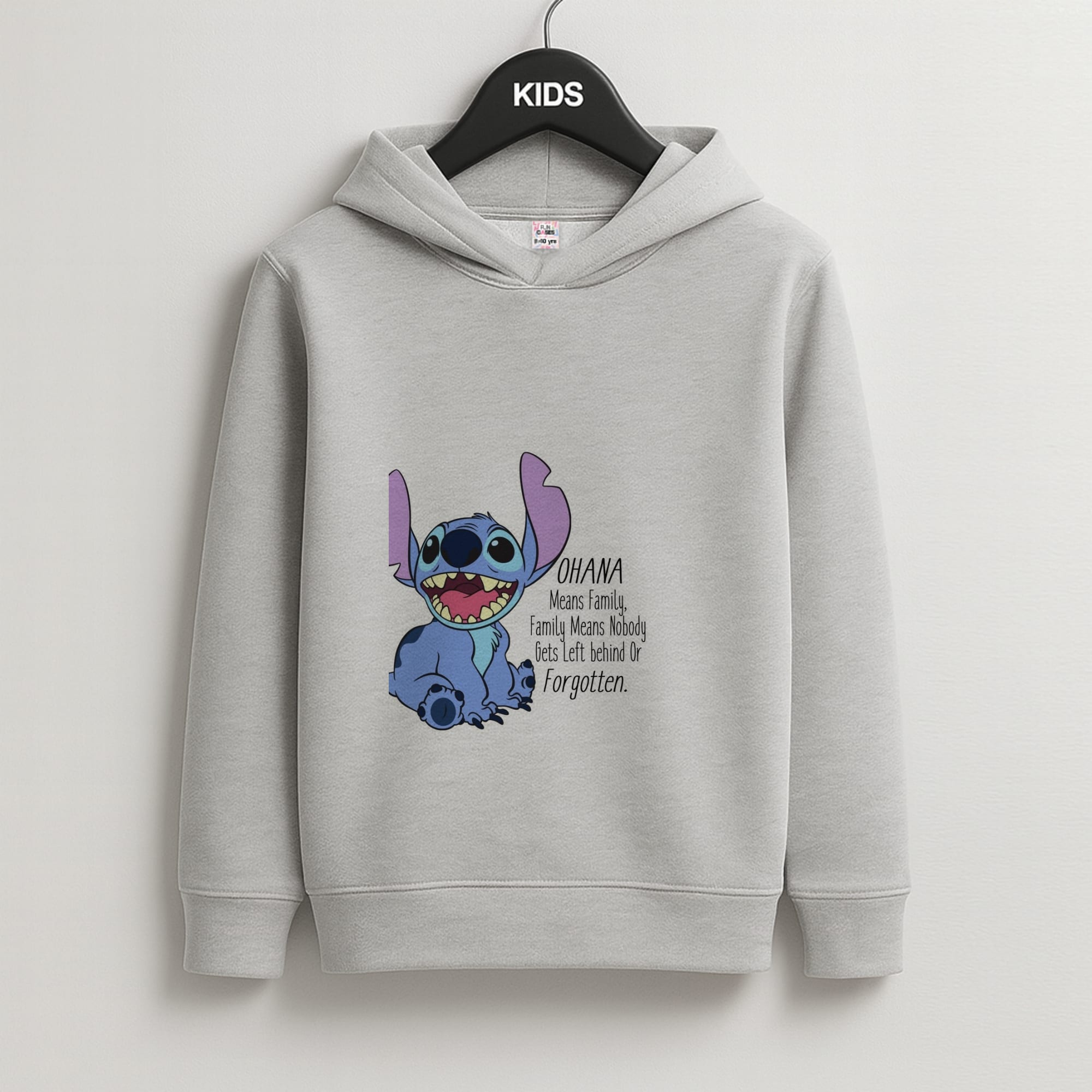 Ohana Means Family - Blue Alien Kids Grey Hoodie