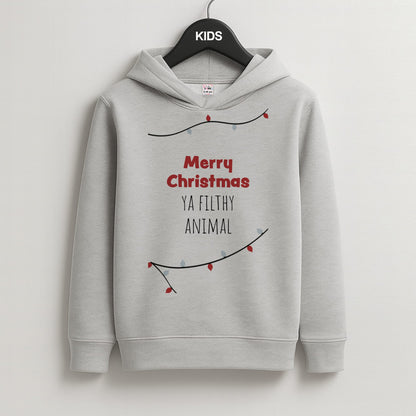 Merry Christmas Ya Filthy Animal Kids Grey Hoodie