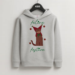 Feline Festive  Kids Grey Hoodie