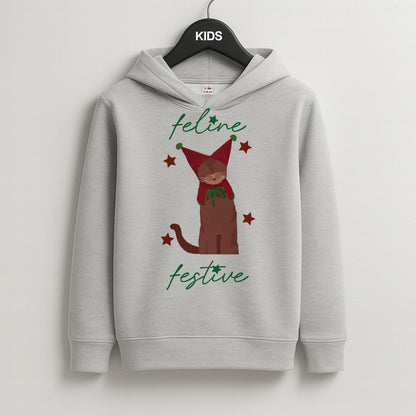 Feline Festive  Kids Grey Hoodie