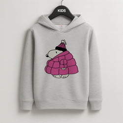 Cartoon Beagle Puffer Jacket Pink Kids Grey Hoodie