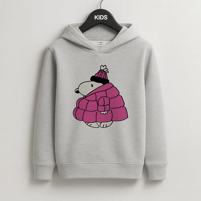 Cartoon Beagle Puffer Jacket Pink Kids Grey Hoodie