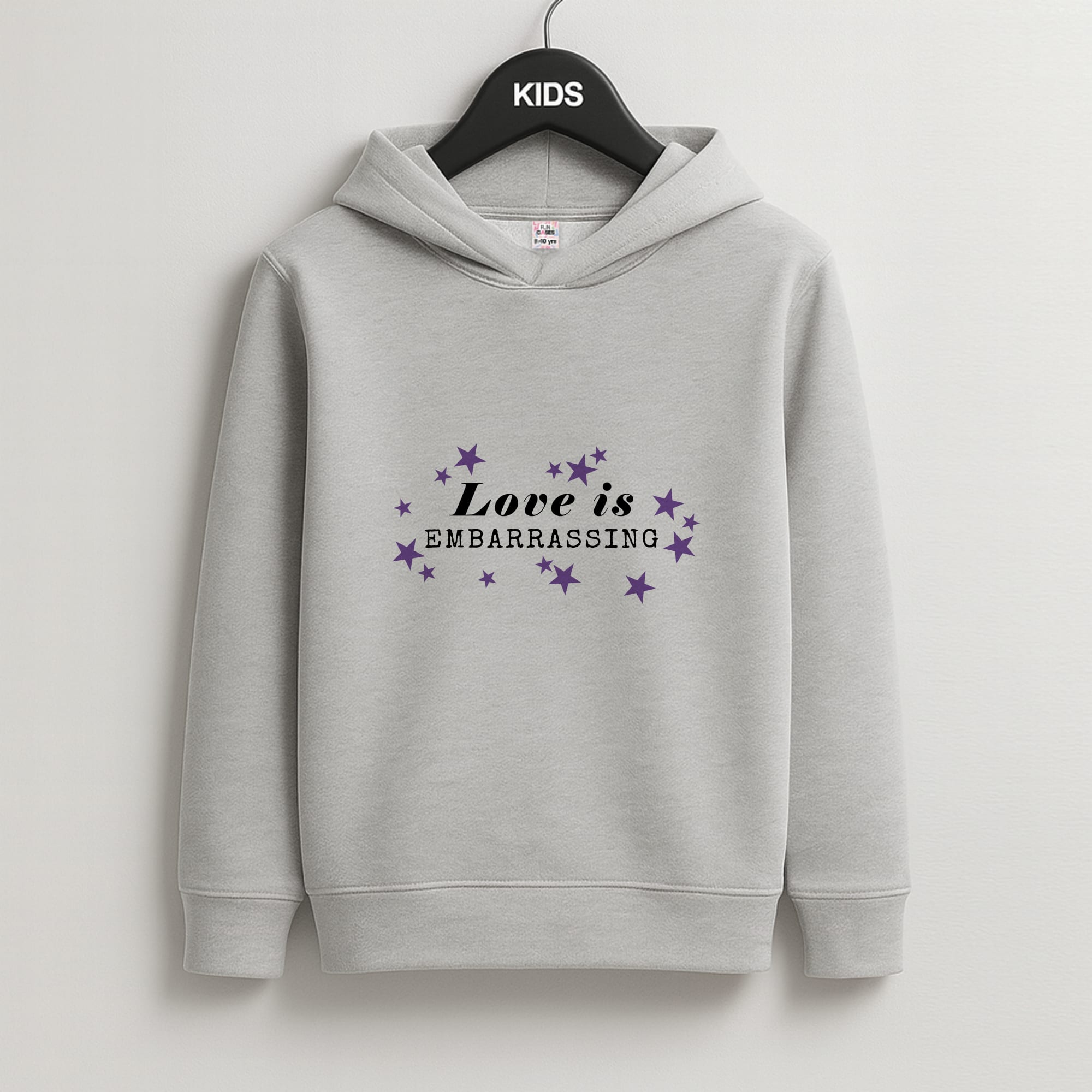 Love Is Embarrassing Note Kids Grey Hoodie