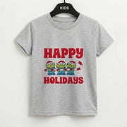 Happy Holidays Cute Green Aliens Kids T-Shirt 2