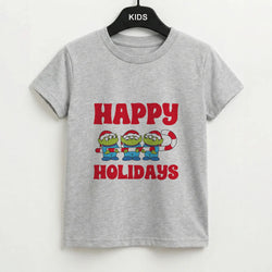 Happy Holidays Cute Green Aliens Kids T-Shirt