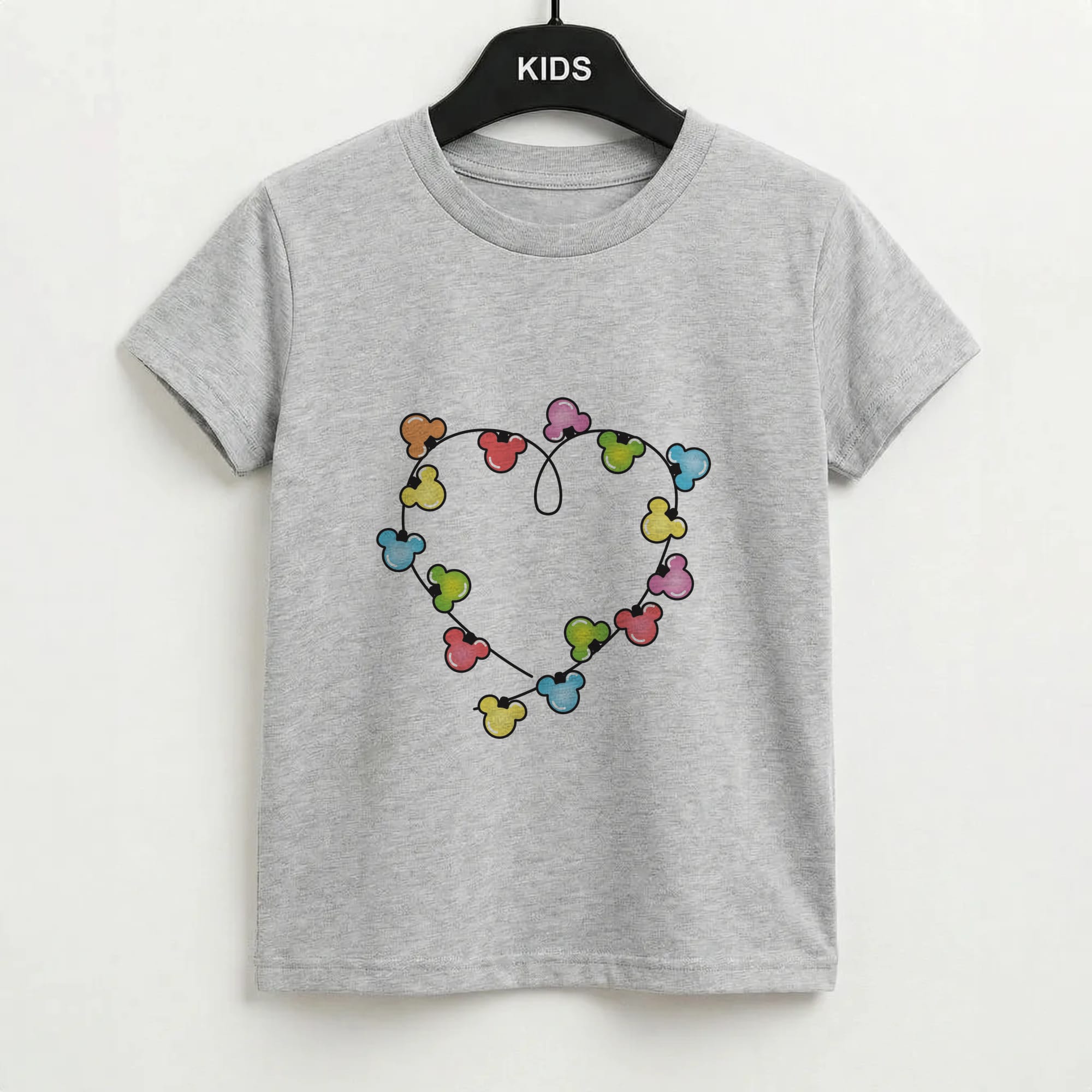 Cartoon Mouse Christmas Fairylights Heart Kids T-Shirt