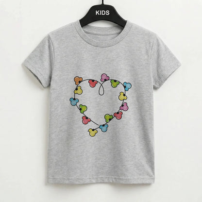 Cartoon Mouse Christmas Fairylights Heart Kids T-Shirt