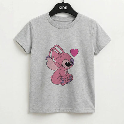 Love Heart Pattern - Pink Alien Kids T-Shirt