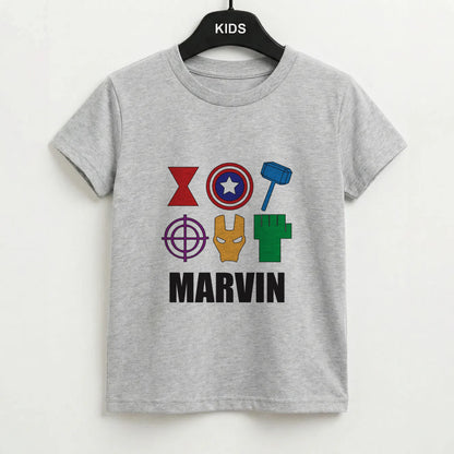 Icon Pattern - Personalised Superhero Comic Kids T-Shirt