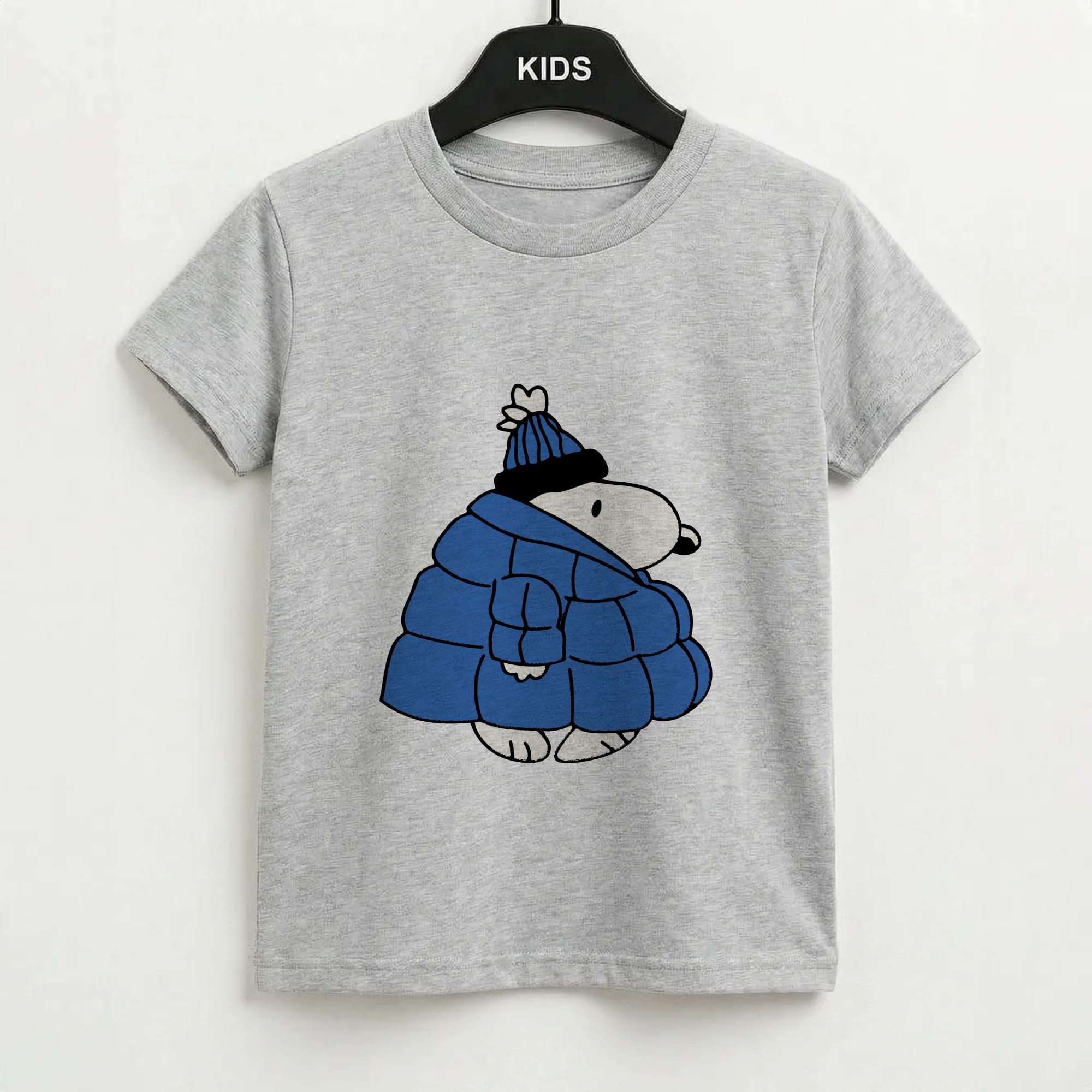 Cartoon Beagle Puffer Jacket Blue Kids T-Shirt