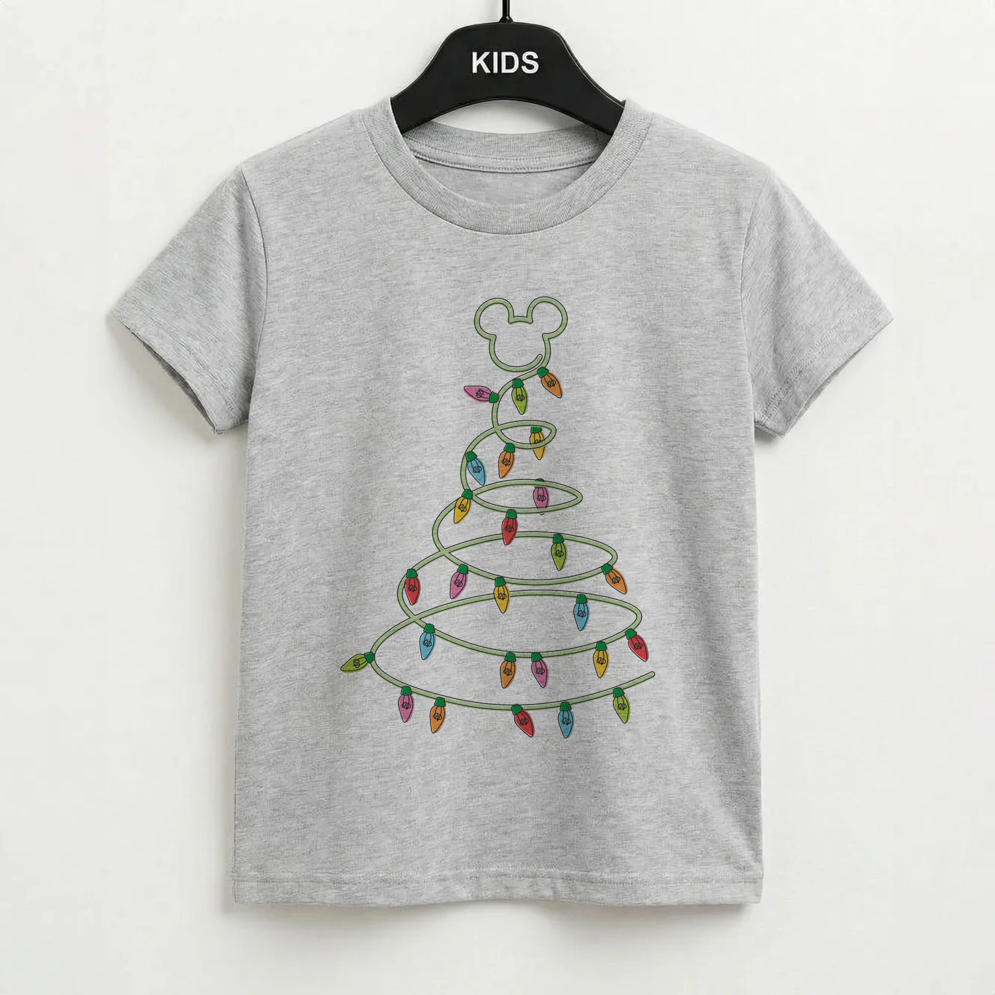 Cartoon Mouse Christmas Tree Lights Kids T-Shirt