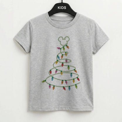 Cartoon Mouse Christmas Tree Lights Kids T-Shirt