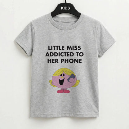 Little Miss Addicted To Her Phone - Aesthetic Quote Kids T-Shirt