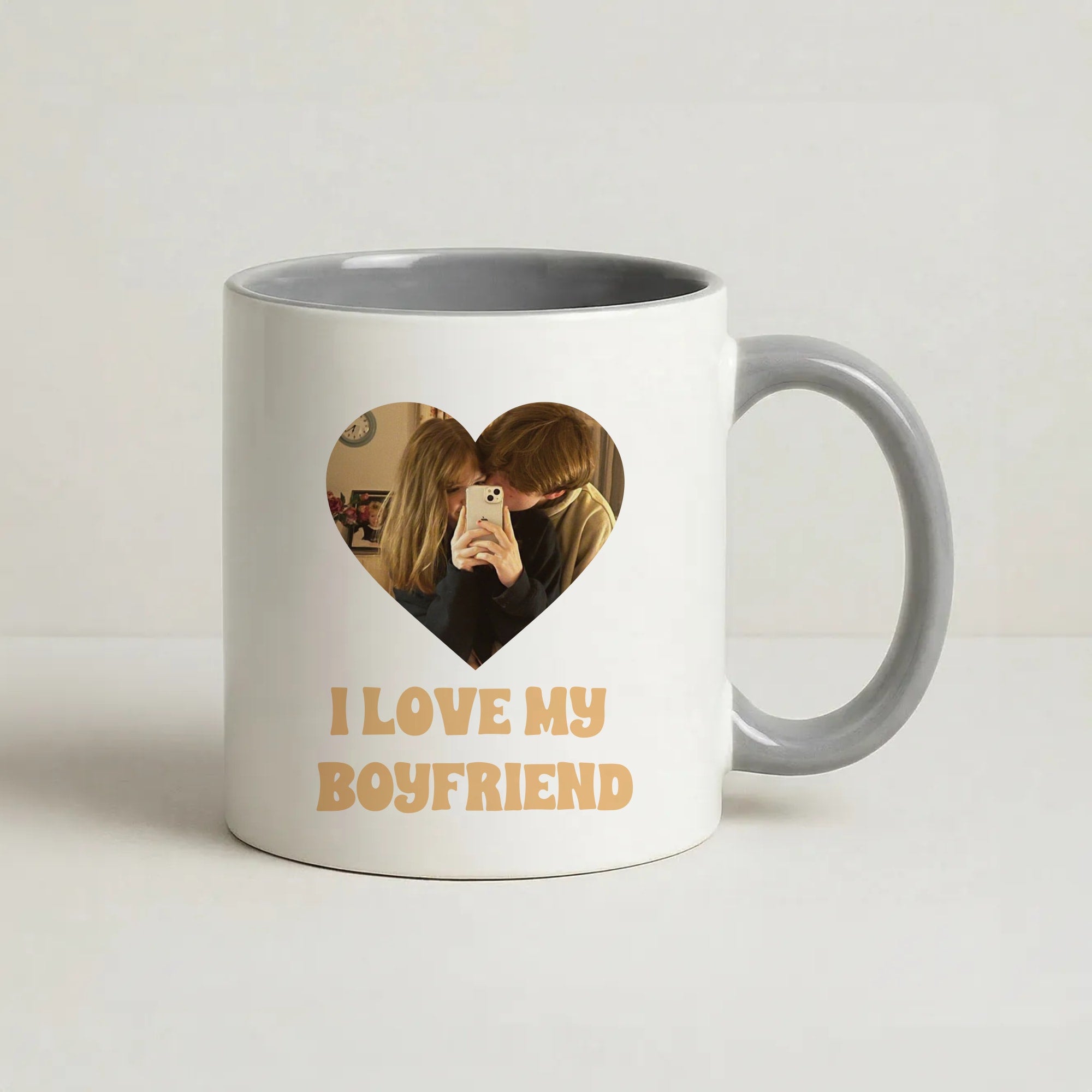 I Love My Boyfriend - Personalised Couples Coffee Grey Mug