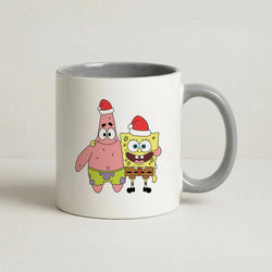 Cartoon Sponge And Starfish Christmas Hats Coffee Grey Mug