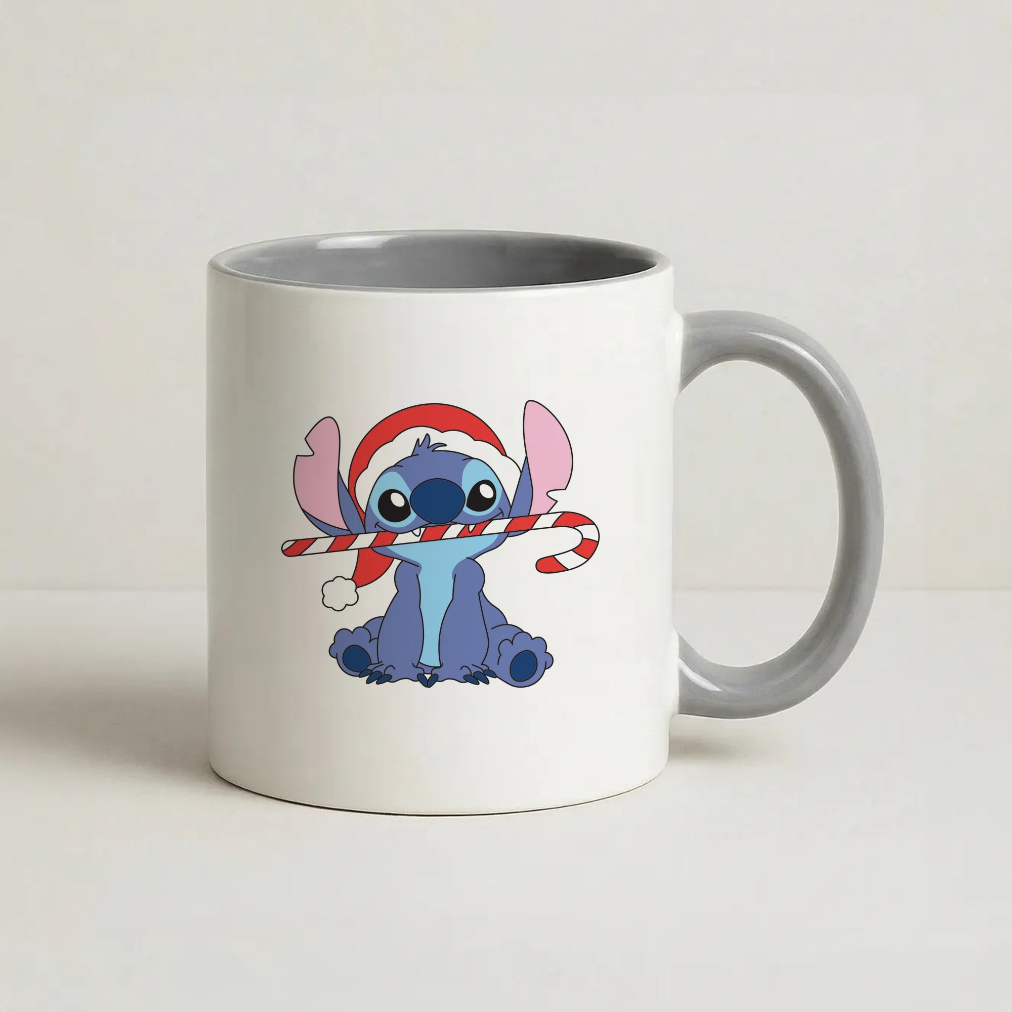 Cute Blue Alien Candycane Coffee Grey Mug