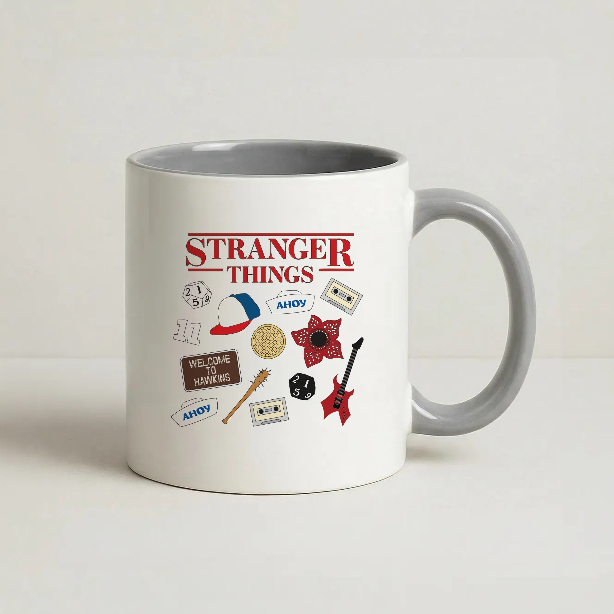 Stranger Things Cartoon Icons Coffee Grey Mug