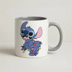 Cute Blue Alien Fairylights Coffee Grey Mug