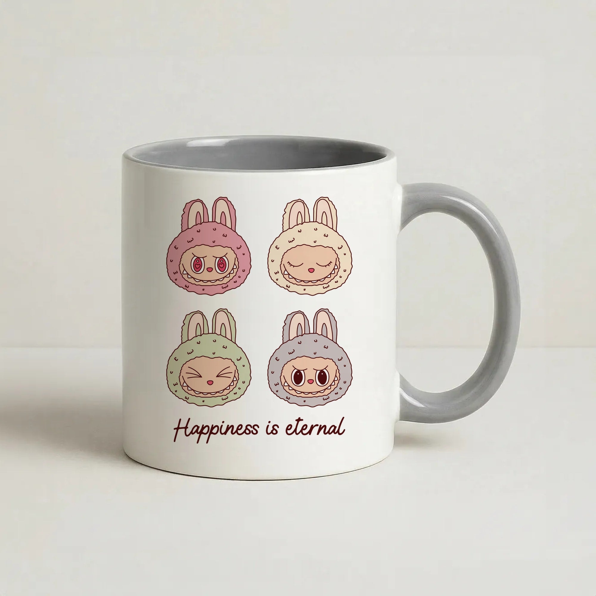 Happiness Is Eternal Monsters Coffee Grey Mug