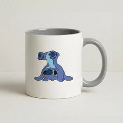 Cute Blue Alien Handstand Coffee Grey Mug