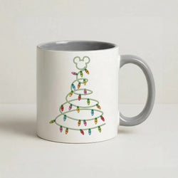 Cartoon Mouse Christmas Tree Lights Coffee Grey Mug