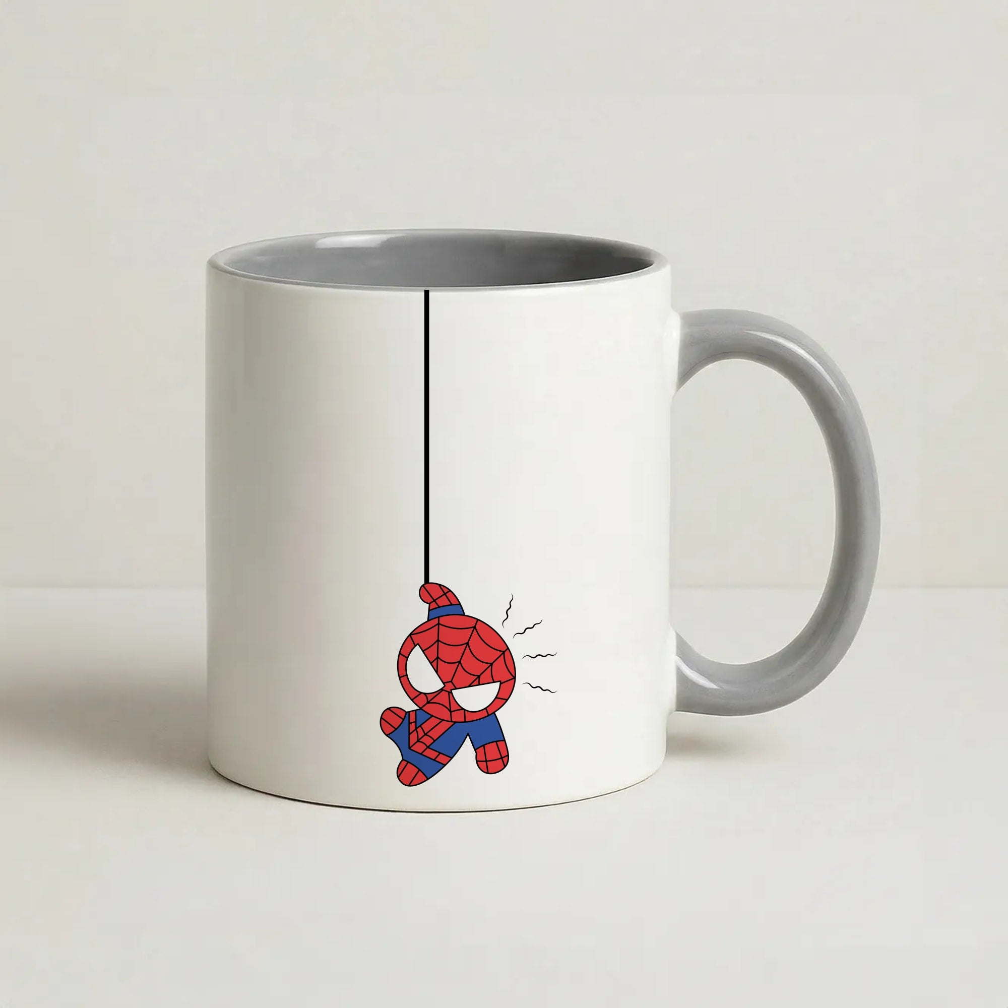 Blue Hanging Spider Hero Coffee Grey Mug