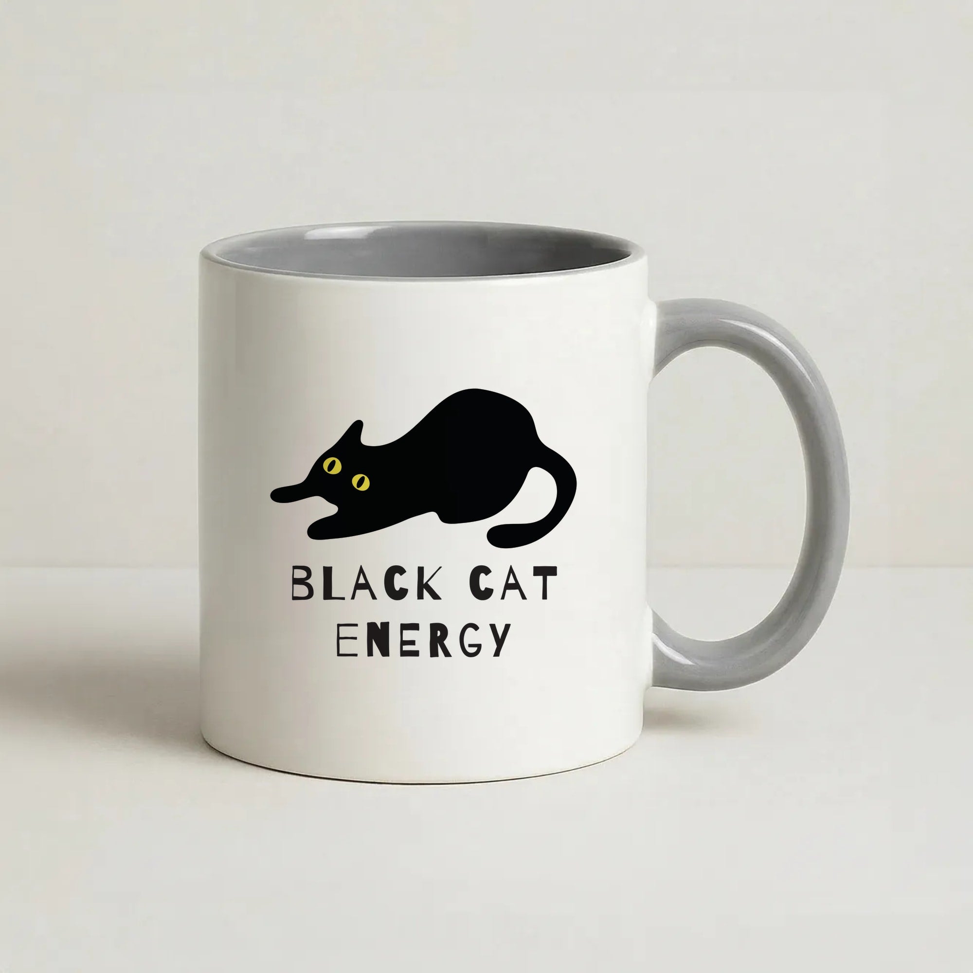 Black Cat Energy Coffee Grey Mug