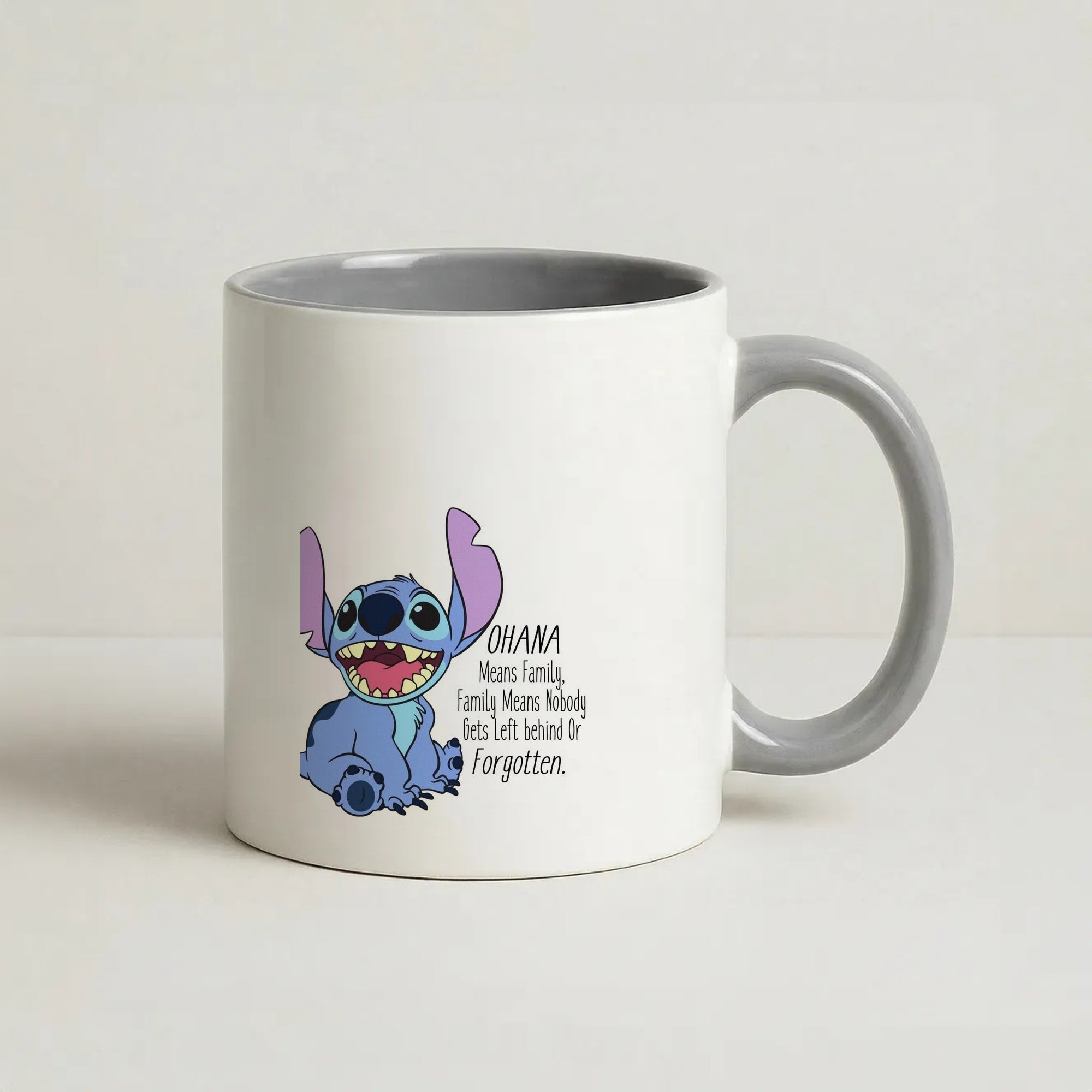 Ohana Means Family - Blue Alien Coffee Grey Mug