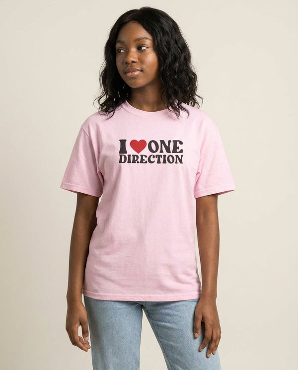 I Love Direction T-Shirt — Pink Front, worn