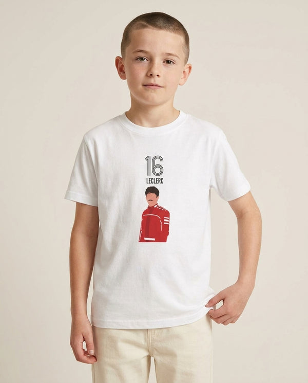 Leclerc 2026  Kids T-Shirt — White Front, worn