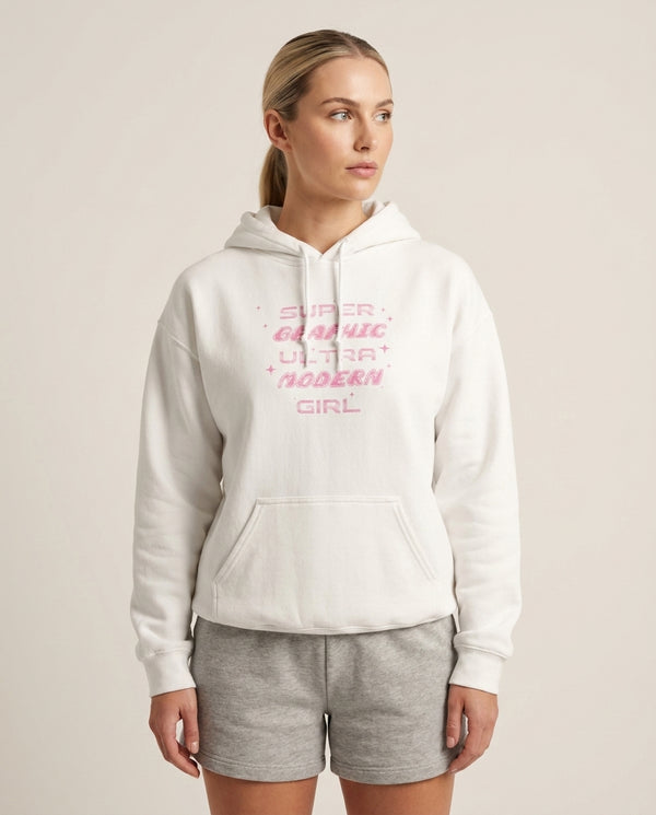 Super Graphic Ultra Modern Girl - Chappell Hoodie — White Front, worn