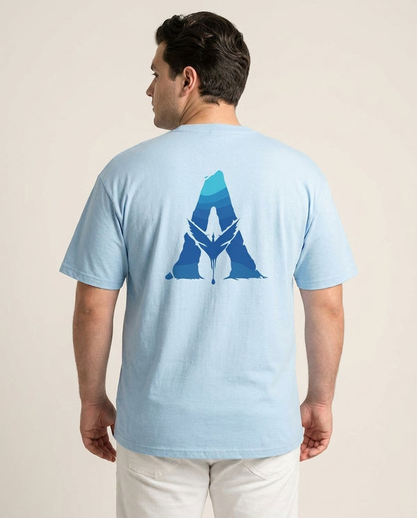 Alien World Logo T-Shirt — Blue Back, worn