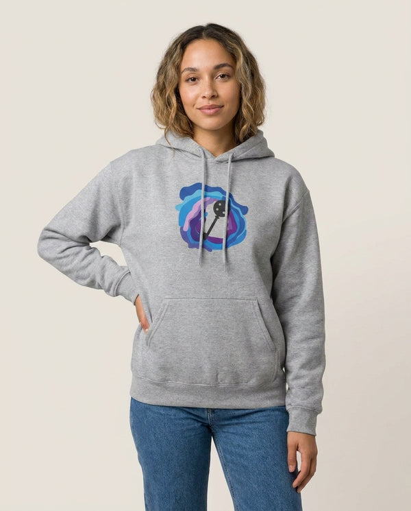 Coraline Key Hoodie — Grey Front, worn