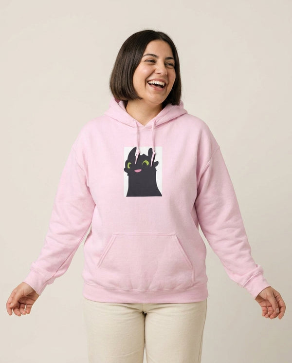 Black Fury Dragon Hoodie — Pink Front, worn