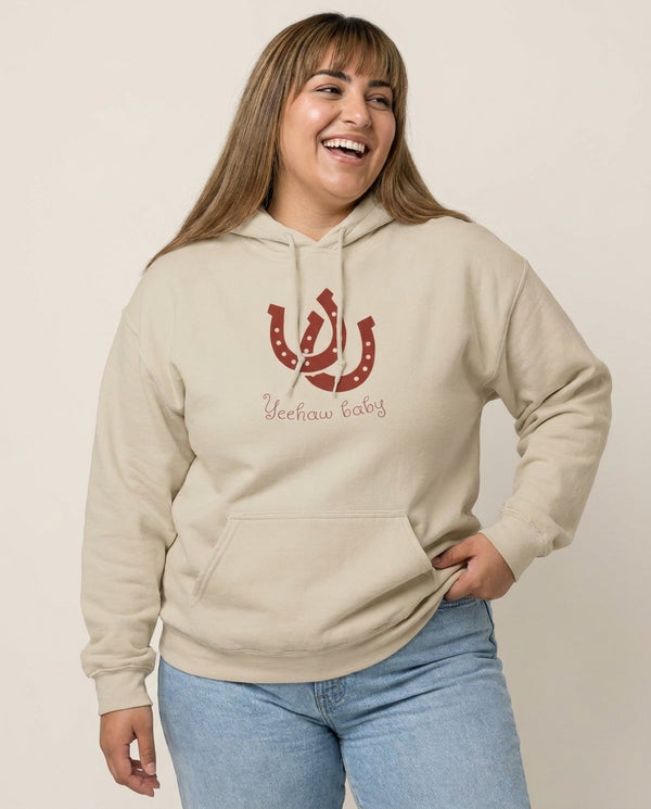 Yee-Haw Baby  Hoodie — Sand Front, worn