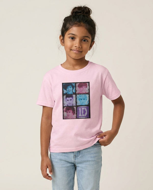 1D Members Kids T-Shirt — Pink Front, worn