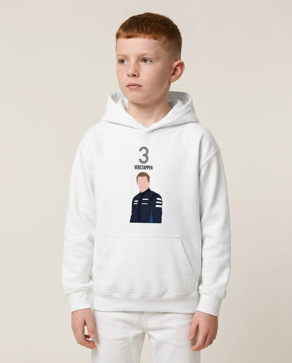 Verstappen 2026 Kids Hoodie — White Front, worn