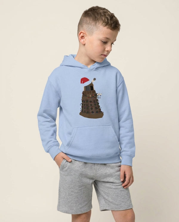 Christmas Dalek - Doctor Who Kids Hoodie — Blue Front, worn