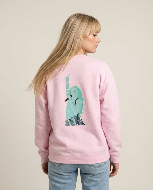 I'd Have To Stop The World Sweatshirt — Pink Back, worn