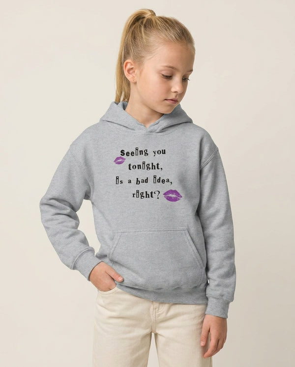 Seeing You Tonight - Olivia Kids Hoodie — Grey Front, worn