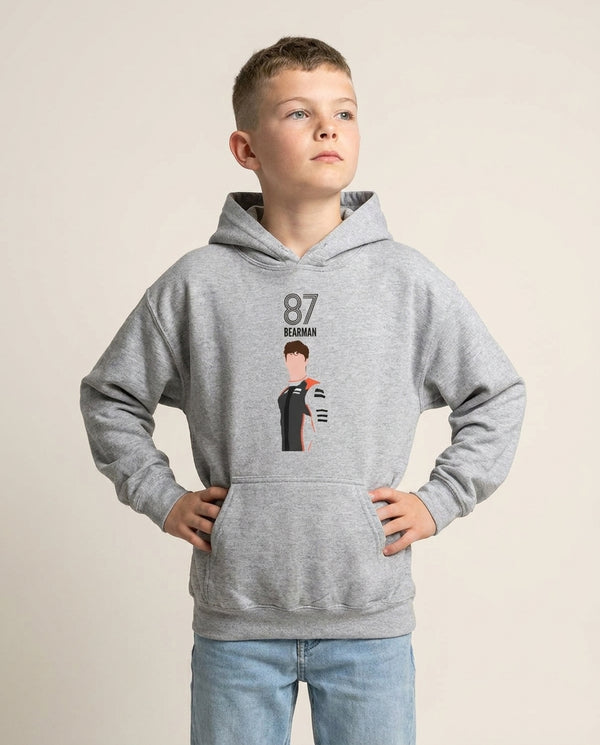 Bearman 2026 Kids Hoodie — Grey Front, worn